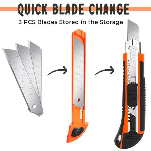 Alt view image 3 of 6 - 3Pack Box Cutter Retractable, Snap Off Utility Knife, Razor Knife