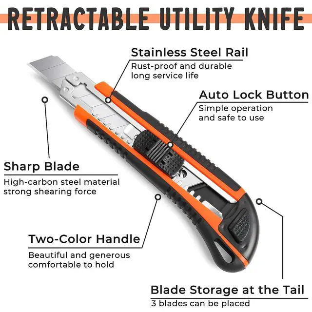 Alt view image 6 of 6 - 3Pack Box Cutter Retractable, Snap Off Utility Knife, Razor Knife