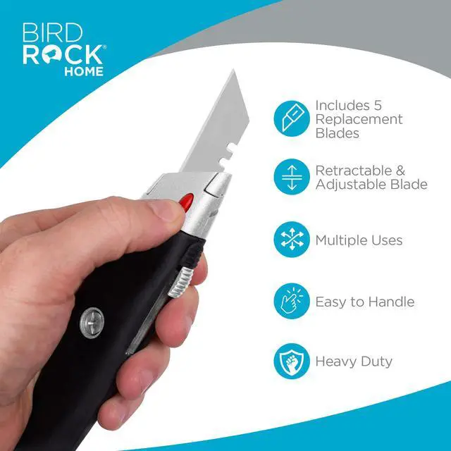 Alt view image 2 of 7 - Premium Utility Knife Set | Retractable Box Cutter with Rubber Handle | Heavy-Duty Cutting for Cardboard, Carpet, Plastic | Retractable Blade | Includes 2 Razor Knives & Extra Blades