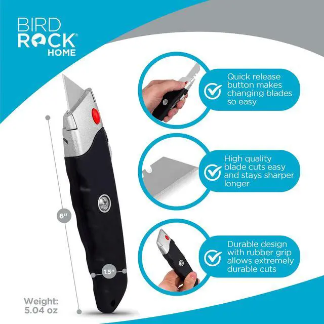 Alt view image 3 of 7 - Premium Utility Knife Set | Retractable Box Cutter with Rubber Handle | Heavy-Duty Cutting for Cardboard, Carpet, Plastic | Retractable Blade | Includes 2 Razor Knives & Extra Blades