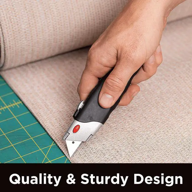 Alt view image 6 of 7 - Premium Utility Knife Set | Retractable Box Cutter with Rubber Handle | Heavy-Duty Cutting for Cardboard, Carpet, Plastic | Retractable Blade | Includes 2 Razor Knives & Extra Blades