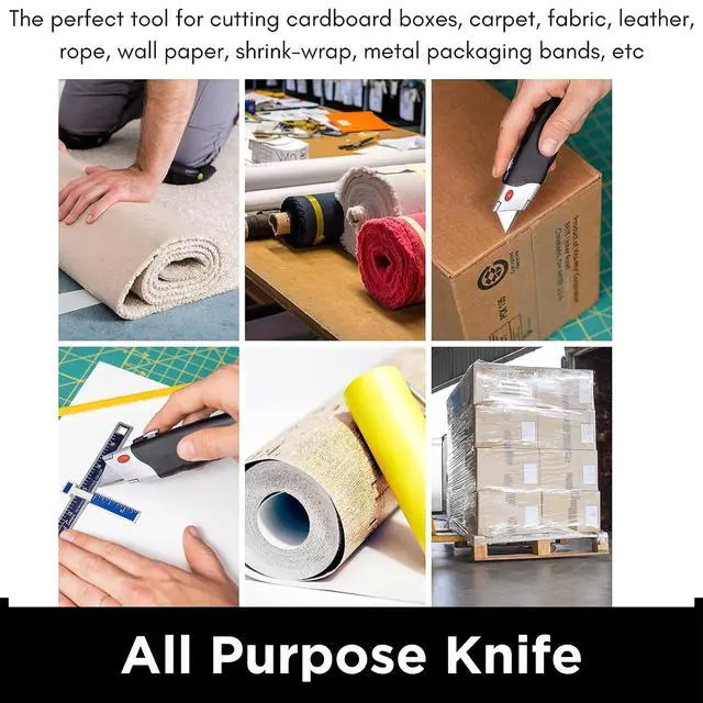 Alt view image 7 of 7 - Premium Utility Knife Set | Retractable Box Cutter with Rubber Handle | Heavy-Duty Cutting for Cardboard, Carpet, Plastic | Retractable Blade | Includes 2 Razor Knives & Extra Blades