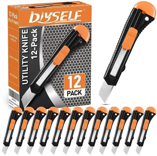 Main image of 12 Pack Box Cutter Retractable, 18mm Snap-Off Utility Knife