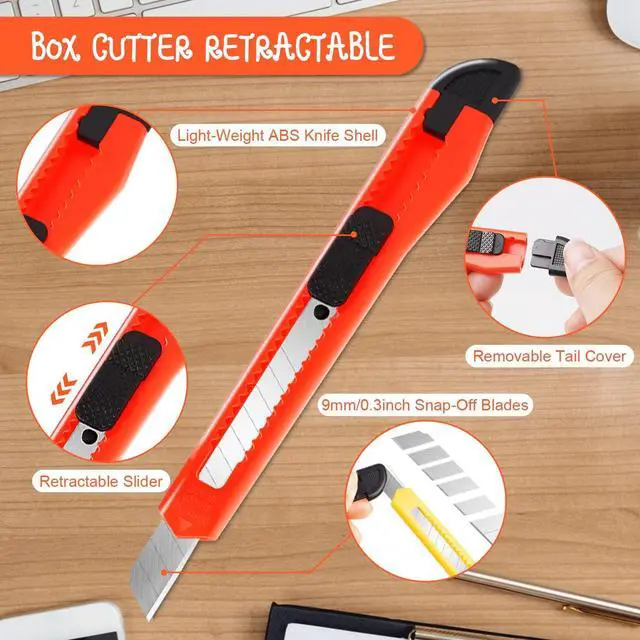 Alt view image 5 of 7 - 4 Pack Box Cutter Retractable, 9mm Utility Knife, Razor Knife