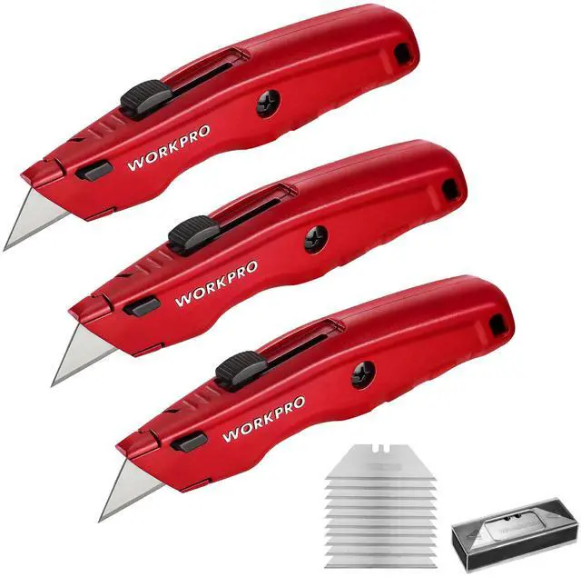 Main image of Premium Utility Knife, Retractable All Metal Heavy Duty Box Cutter, Quick Change Blade Razor Knife, 3PCS with 10 Extra Blades