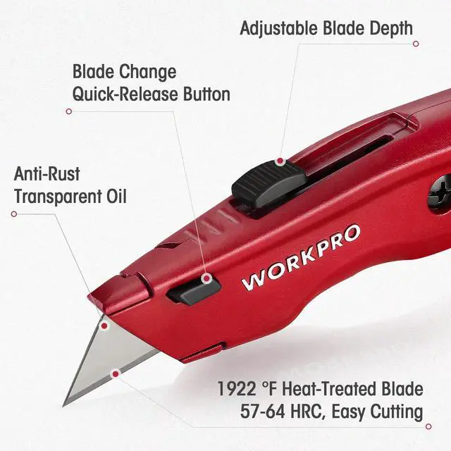 Alt view image 2 of 7 - Premium Utility Knife, Retractable All Metal Heavy Duty Box Cutter, Quick Change Blade Razor Knife, 3PCS with 10 Extra Blades