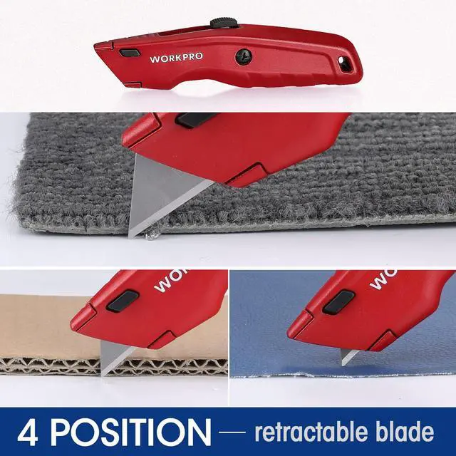 Alt view image 5 of 7 - Premium Utility Knife, Retractable All Metal Heavy Duty Box Cutter, Quick Change Blade Razor Knife, 3PCS with 10 Extra Blades