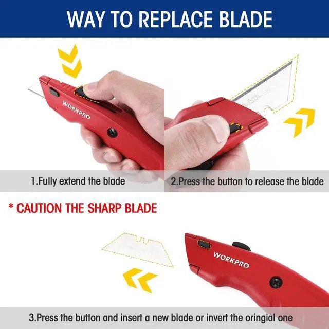 Alt view image 6 of 7 - Premium Utility Knife, Retractable All Metal Heavy Duty Box Cutter, Quick Change Blade Razor Knife, 3PCS with 10 Extra Blades