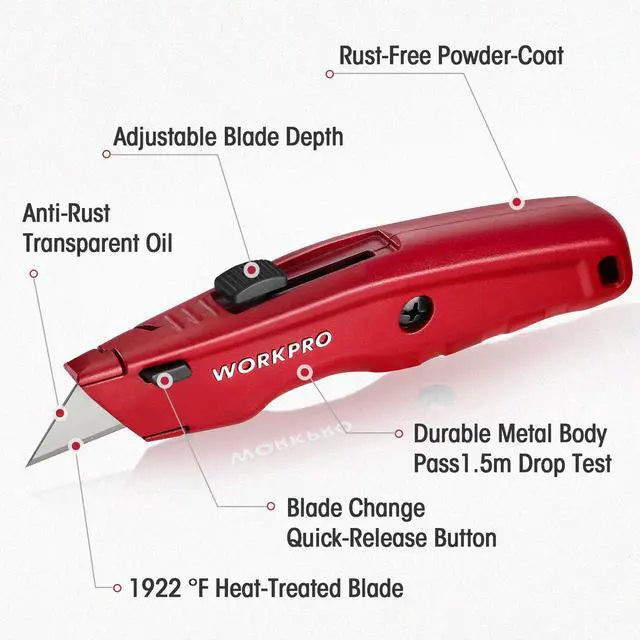 Alt view image 7 of 7 - Premium Utility Knife, Retractable All Metal Heavy Duty Box Cutter, Quick Change Blade Razor Knife, 3PCS with 10 Extra Blades