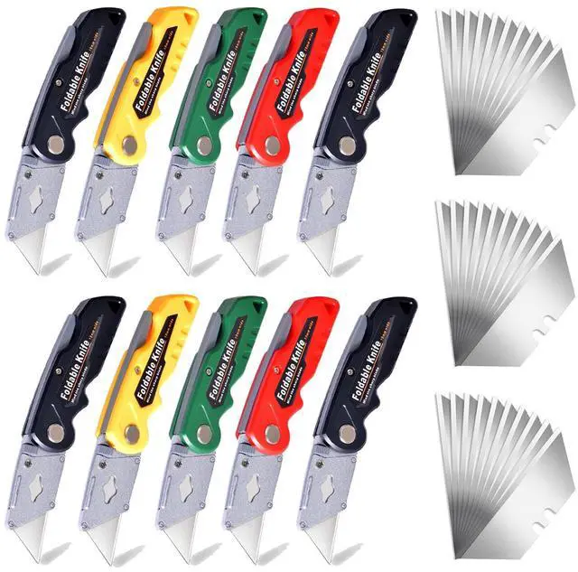 Main image of 10-Pack Heavy Duty Folding Box Cutter Set, Utility Razor Knife