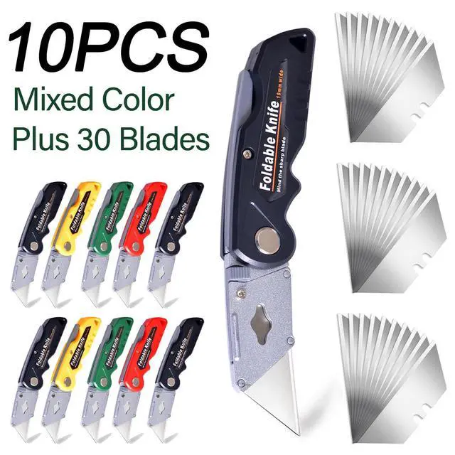 Alt view image 2 of 6 - 10-Pack Heavy Duty Folding Box Cutter Set, Utility Razor Knife