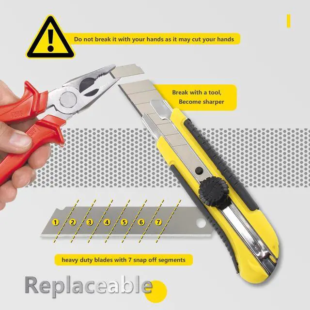 Alt view image 6 of 7 - 25mm Heavy Duty Utility Knife,10pcs SK5 Snap-Off Blades,Retractable Lock Box Cutter with Anti-Slip Rubber Grip for Office DIY