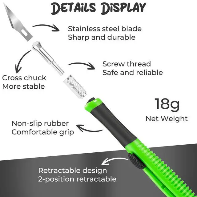 Alt view image 5 of 6 - Exacto Knife, 1 Pack Craft Knife with Extra 10 Pcs High Carbon Steel Blades, Sharp Hobby Knives for Crafting, Precision, Exacting for Home and Studio Use