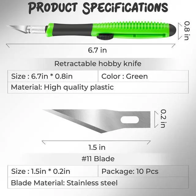 Alt view image 4 of 6 - Exacto Knife, 1 Pack Craft Knife with Extra 10 Pcs High Carbon Steel Blades, Sharp Hobby Knives for Crafting, Precision, Exacting for Home and Studio Use