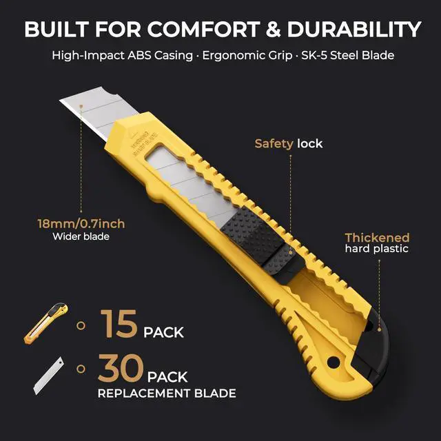 Alt view image 2 of 7 - 15 Pack Utility Knives with 30 PCS Extra Blades, Plastic Box Cutters
