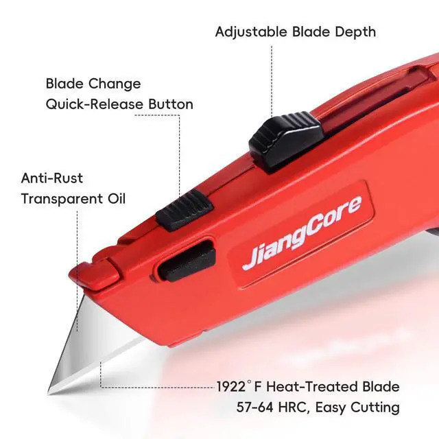 Alt view image 2 of 6 - Premium Utility Knife with 14 Blades - Heavy Duty Retractable Work Knife, Precision Cutting for DIY, Cardboard, Packaging - Ergonomic Grip & Quick-Release Design