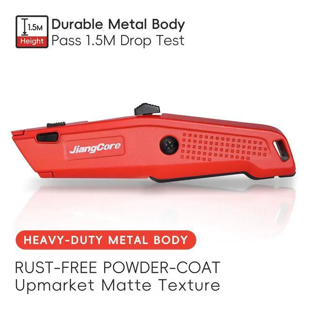 Alt view image 3 of 6 - Premium Utility Knife with 14 Blades - Heavy Duty Retractable Work Knife, Precision Cutting for DIY, Cardboard, Packaging - Ergonomic Grip & Quick-Release Design