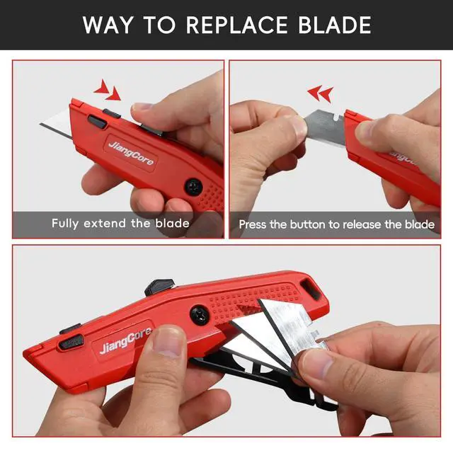 Alt view image 6 of 6 - Premium Utility Knife with 14 Blades - Heavy Duty Retractable Work Knife, Precision Cutting for DIY, Cardboard, Packaging - Ergonomic Grip & Quick-Release Design