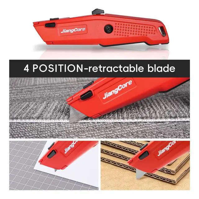 Alt view image 5 of 6 - Premium Utility Knife with 14 Blades - Heavy Duty Retractable Work Knife, Precision Cutting for DIY, Cardboard, Packaging - Ergonomic Grip & Quick-Release Design