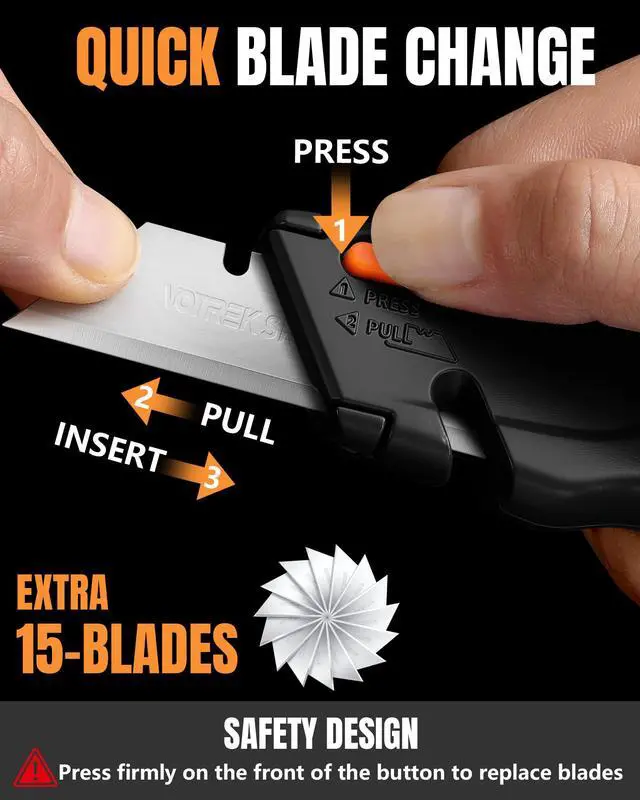 Alt view image 6 of 7 - Box Cutter Retractable| Metal Utility KnifeBuilt-In StorageTool-Free Quick Blade Change| Extra 15 Sharp SK5 Blades| Heavy Duty Razor Knife for Cardboard & Plastic| Paper Craft Tools(Black)