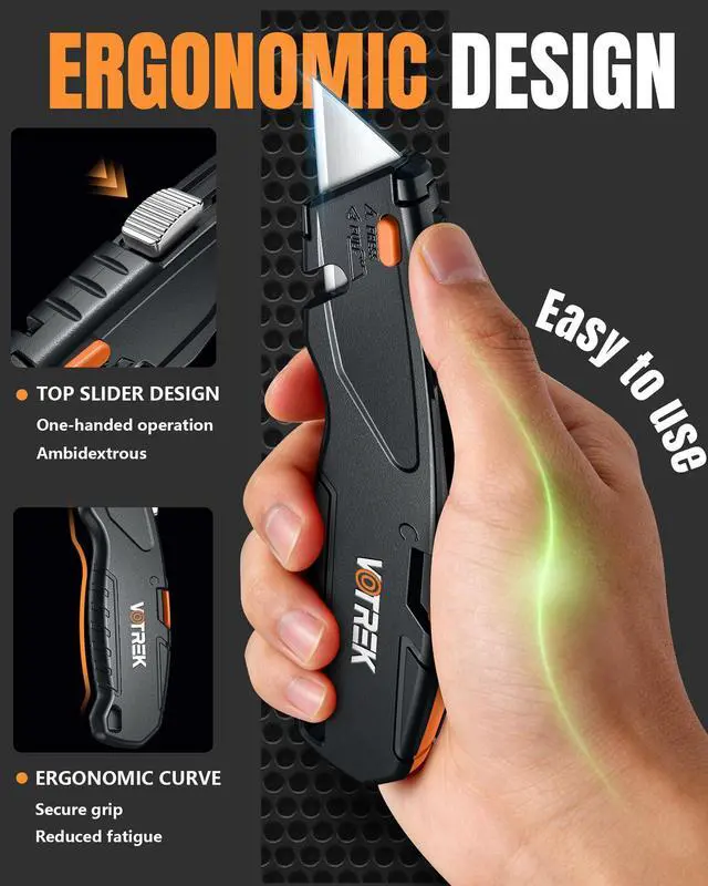 Alt view image 7 of 7 - Box Cutter Retractable| Metal Utility KnifeBuilt-In StorageTool-Free Quick Blade Change| Extra 15 Sharp SK5 Blades| Heavy Duty Razor Knife for Cardboard & Plastic| Paper Craft Tools(Black)