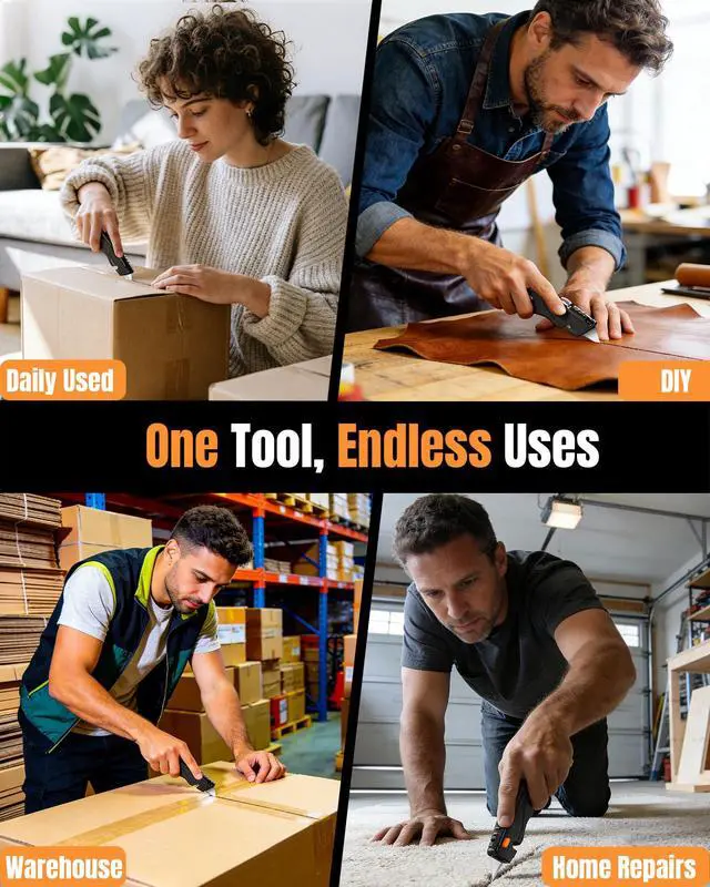 Alt view image 5 of 7 - Box Cutter Retractable| Metal Utility KnifeBuilt-In StorageTool-Free Quick Blade Change| Extra 15 Sharp SK5 Blades| Heavy Duty Razor Knife for Cardboard & Plastic| Paper Craft Tools(Black)