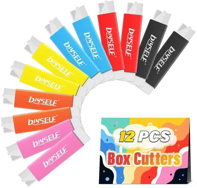 Main image of Box Cutters 12 Pack, Utility Knife, Box Cutter Retractable with Razor Blade, Box Opener for Package, Utility Knives for Office, School, Home, Flat Box Cutter for Women, Letter Opener for Mail