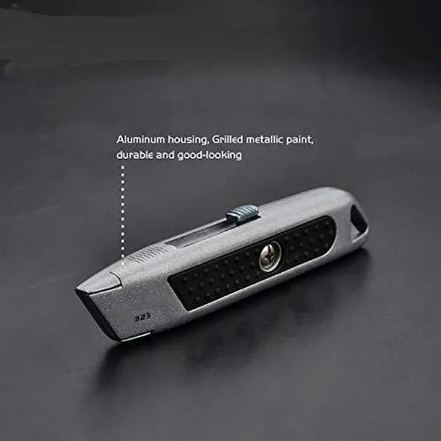 Alt view image 2 of 3 - Utility Knife with Retractable Razor Blade - Heavy Duty with Sharp Easy Cut Blade - Safety Retractable Design and Rubber Grip - Cuts Cardboard, Carpet, Paper, Construction Materials