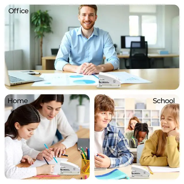 Alt view image 7 of 7 - Effortless Stapler for Desk, 50 Sheet Capacity, Heavy Duty Desktop Stapler with 1000 Staples & Staple Remover, One Finger Touch, Good for Office Home School, White