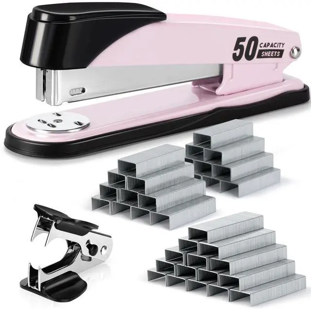Main image of Stapler Heavy Duty, Full Strip Staplers for Desk with 2000 Staples and Staple Remover, 50 Sheet Capacity, No Jam, Non-Slip Office Stapler with Staples for Office, Classroom, Pink