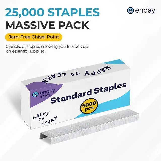 Alt view image 3 of 6 - 25,000 Standard Staples - 1/4 Inch Length, 210 per Strip, Jam-Free Chisel Point, Staples for Stapler, Replacement, Fits Standard Staplers, 5 Boxes of 5,000 Each