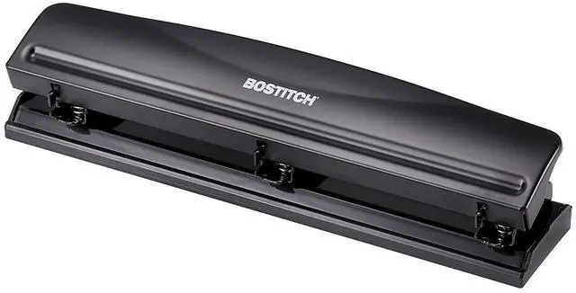 Main image of Office 3 Hole Punch, Durable Metal, Rubber Base, 12 Sheets, Black