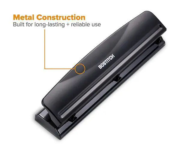 Alt view image 3 of 7 - Office 3 Hole Punch, Durable Metal, Rubber Base, 12 Sheets, Black