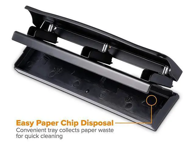 Alt view image 4 of 7 - Office 3 Hole Punch, Durable Metal, Rubber Base, 12 Sheets, Black