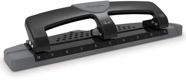 Main image of 3 Hole Punch, 12 Sheet Capacity Three Hole Puncher 3 Ring, Paper Punch, SmartTouch Low Effort, Alignment Guide, Black & Silver (74134)