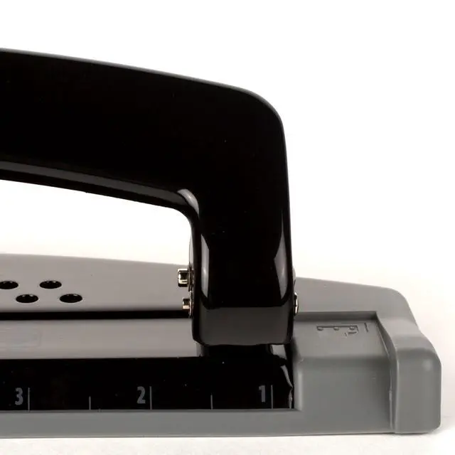 Alt view image 5 of 7 - 3 Hole Punch, 12 Sheet Capacity Three Hole Puncher 3 Ring, Paper Punch, SmartTouch Low Effort, Alignment Guide, Black & Silver (74134)