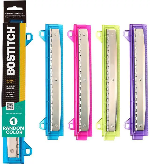 Main image of Office Ring Binder 3 Hole Punch, 5 Sheets, Includes One Punch in Assorted Colors (RBHP-4C)