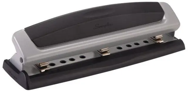 Main image of Desktop Hole Punch, Hole Puncher, Precision Pro, Adjustable, 2-3 Holes, 10 Sheet Punch Capacity, Black/Gray (74038)