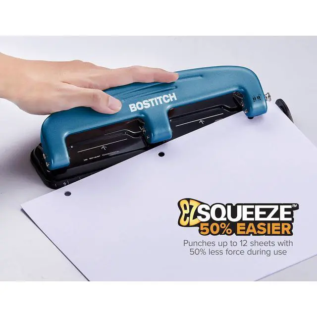 Alt view image 2 of 4 - Bostitch Office EZ Squeeze Reduced Effort 3-Hole Punch, 12 Sheets, Blue (2103)