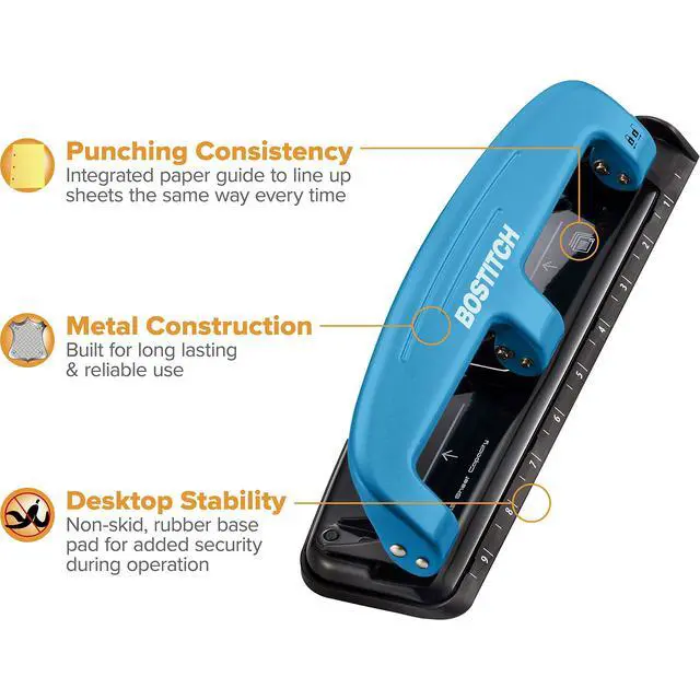 Alt view image 3 of 4 - Bostitch Office EZ Squeeze Reduced Effort 3-Hole Punch, 12 Sheets, Blue (2103)