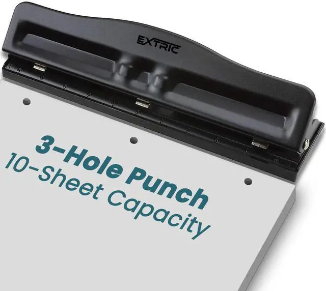 Main image of 3 Hole Punch for Binder, Adjustable Heavy Duty 3 Ring Hole Punch 10 Sheet Capacity Durable Metal Three Hole Puncher with Paper Guide Rubber Base, Easy Clean Tray for Office, School