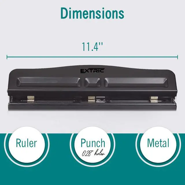 Alt view image 3 of 7 - 3 Hole Punch for Binder, Adjustable Heavy Duty 3 Ring Hole Punch 10 Sheet Capacity Durable Metal Three Hole Puncher with Paper Guide Rubber Base, Easy Clean Tray for Office, School
