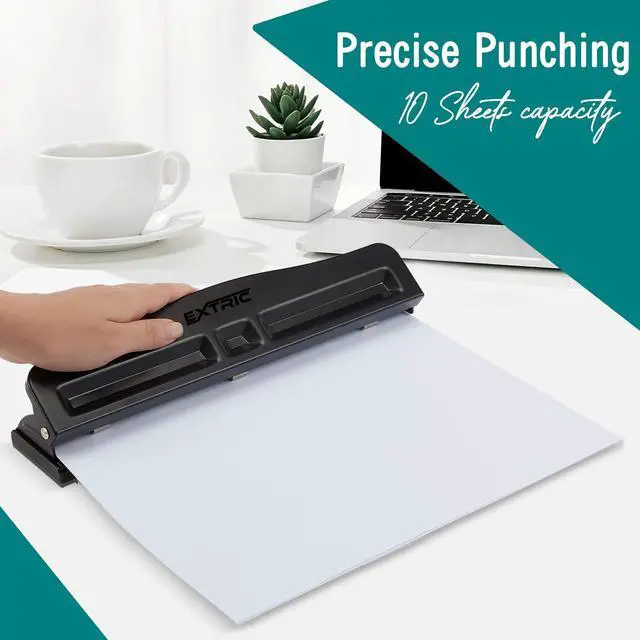 Alt view image 5 of 7 - 3 Hole Punch for Binder, Adjustable Heavy Duty 3 Ring Hole Punch 10 Sheet Capacity Durable Metal Three Hole Puncher with Paper Guide Rubber Base, Easy Clean Tray for Office, School