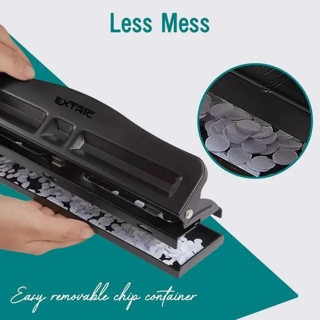Alt view image 4 of 7 - 3 Hole Punch for Binder, Adjustable Heavy Duty 3 Ring Hole Punch 10 Sheet Capacity Durable Metal Three Hole Puncher with Paper Guide Rubber Base, Easy Clean Tray for Office, School