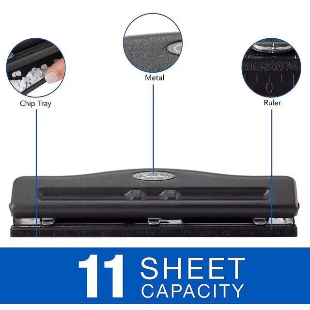 Alt view image 3 of 7 - 2-3 Hole Punch, Adjustable, Commercial Hole Puncher, 11 Sheet Punch Capacity, Black (74020)