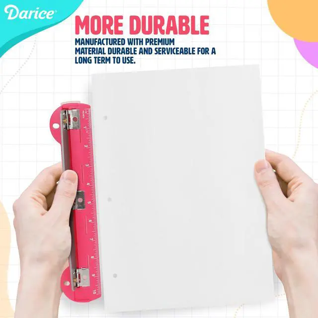 Alt view image 6 of 7 - 3 Hole Puncher 2 Pack - 5 Sheet Capacity Paper Punch with 10" Ruler - 3 Ring Easy-Clean Tray, Portable, Compact - Blue Pink