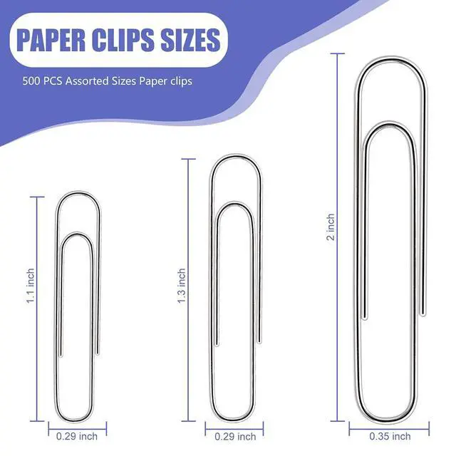 Alt view image 2 of 7 - Paper Clips, 500 Pcs Assorted Sizes, Premium Silver Rustproof Metal Paperclips, Large Medium Small, Office School Home Document Organizing
