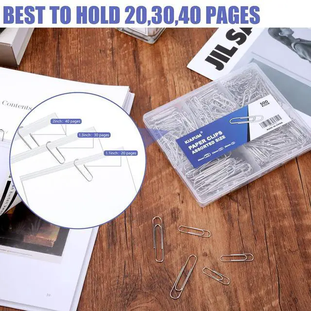 Alt view image 5 of 7 - Paper Clips, 500 Pcs Assorted Sizes, Premium Silver Rustproof Metal Paperclips, Large Medium Small, Office School Home Document Organizing