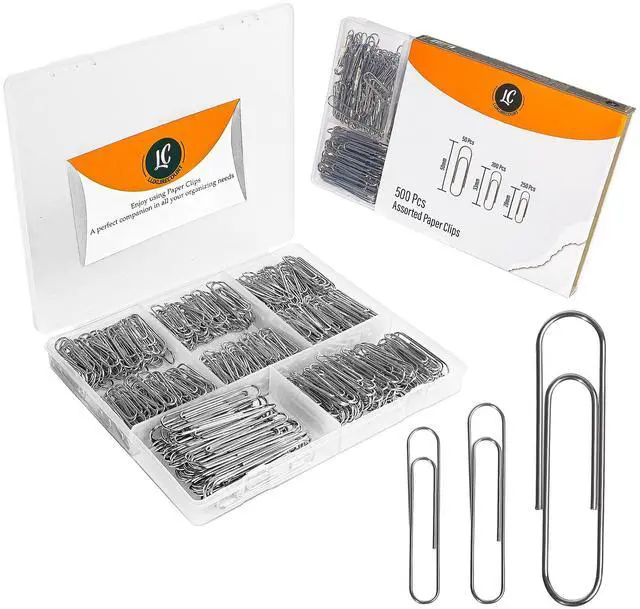 Main image of 500 Pack Paper Clips by 3 Assorted Sizes Silver Small & Large