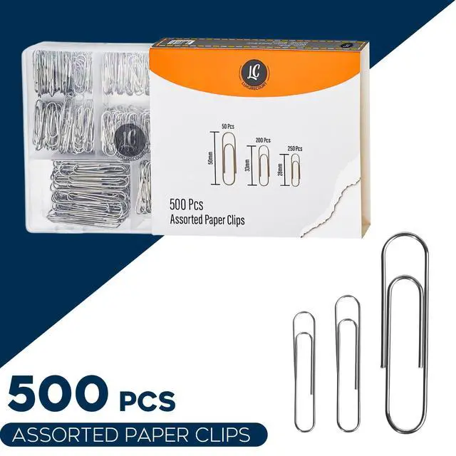 Alt view image 5 of 6 - 500 Pack Paper Clips by 3 Assorted Sizes Silver Small & Large